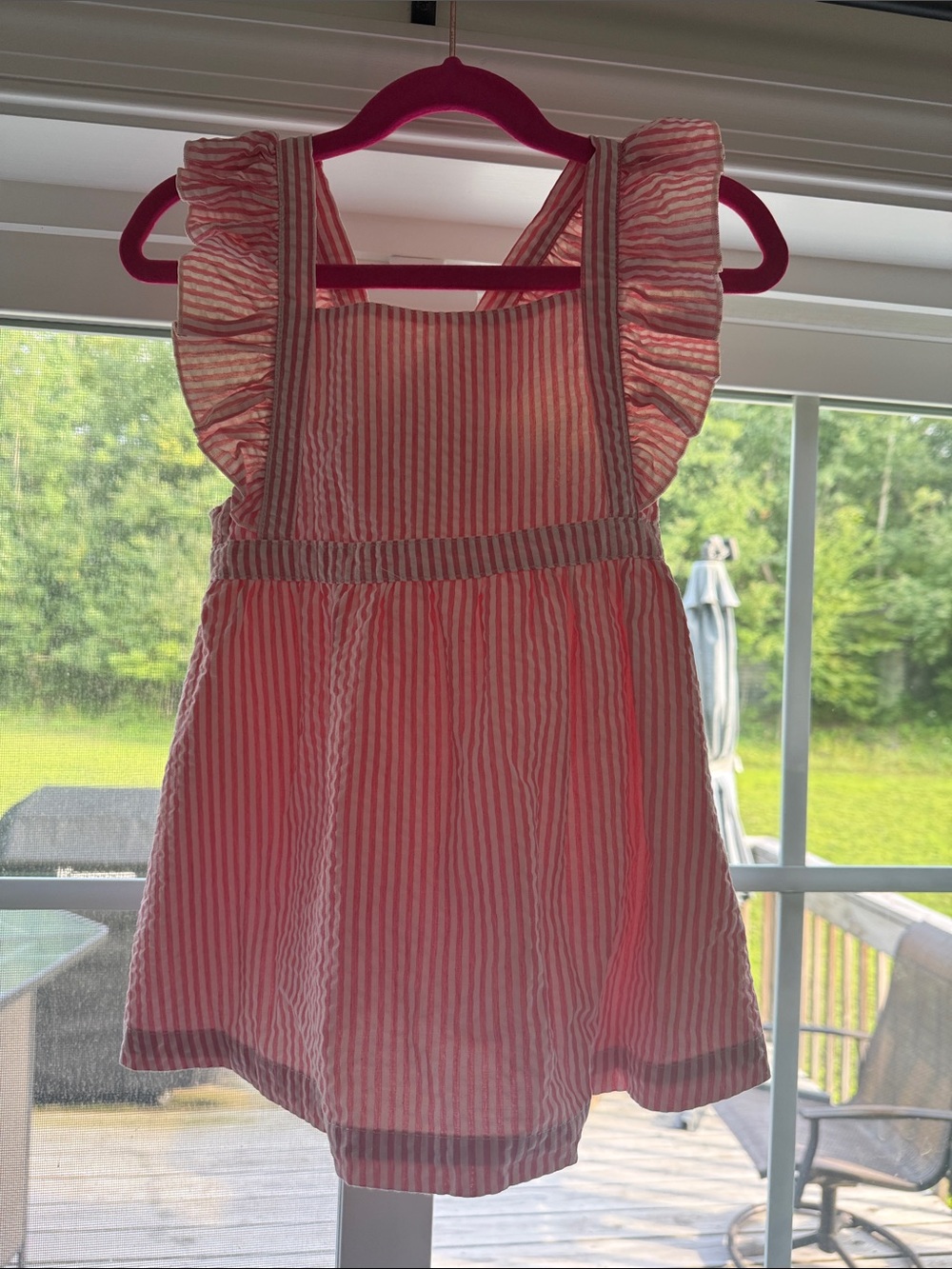 First Impressions Pink Striped Ruffle Sleeve Casual Dress